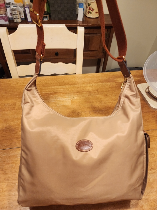 Longchamp Handbags - beige Longchamp Le Pliage Side Pocket Hobo bag lightweight sporty nylon